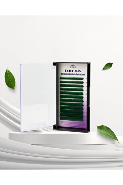 Royal Extensii de gene Silk Premium (verde), ondulare tip C, 0,15 mm, lungimi mixte, 12 rânduri