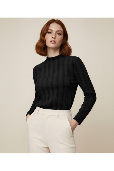 ns nirvana secret Kadın Dokulu Esnek Örme Fırfır Kumaş Balıkçı Yaka Bluz