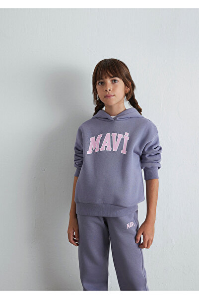 Mavi Logo Printed Hooded Purple Sweatshirt 7610035-88095