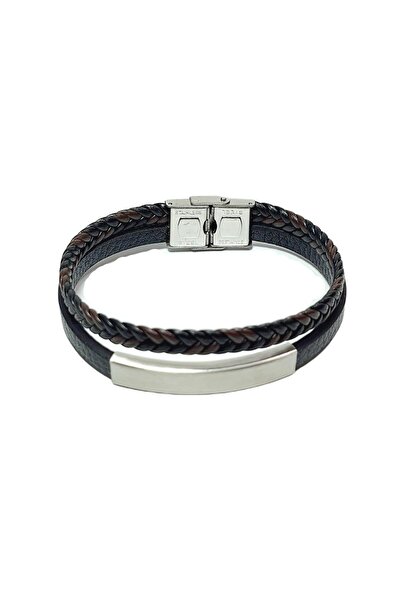 Janti JTSS25DEB1499 جديلة شعر وجلد مسطح فضي رمادي مع أجهزة فولاذية وإغلاق فول...