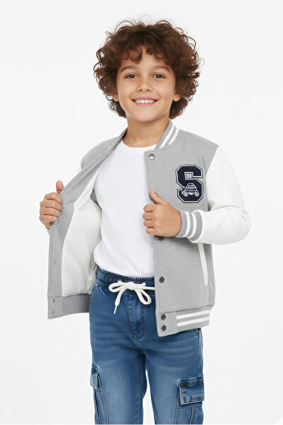 Kyron Jachetă de colegiu alb-negru pentru băieți – Jachetă de hanorac confortabilă cu fermoar în stil sport