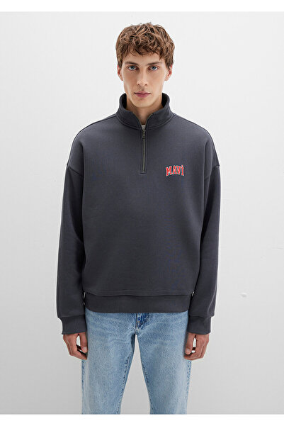 Mavi Anthrazitfarbenes Sweatshirt mit halbem Reißverschluss und Logo-Print 0S10208-80106