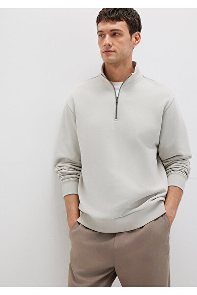 Mavi Graues Basic-Sweatshirt mit halbem Reißverschluss 0S10419-70074