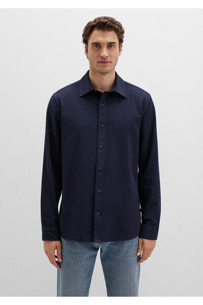 Mavi Cămașă din amestec de in, albastru bleumarin, croială normală 0211641-82183