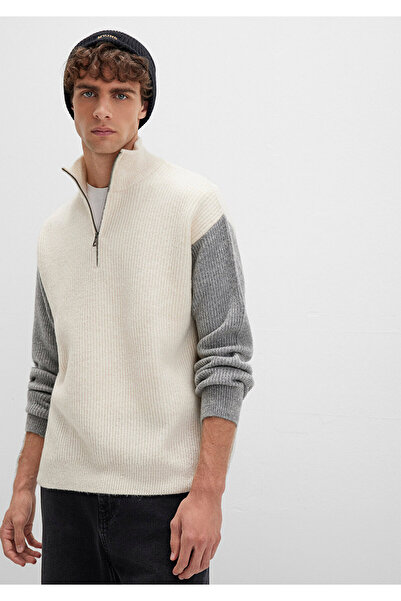 Mavi Pulover semi-fermoar guler ridicat Ecru Loose Fit / Loose Confortabil croială 0710263-70057