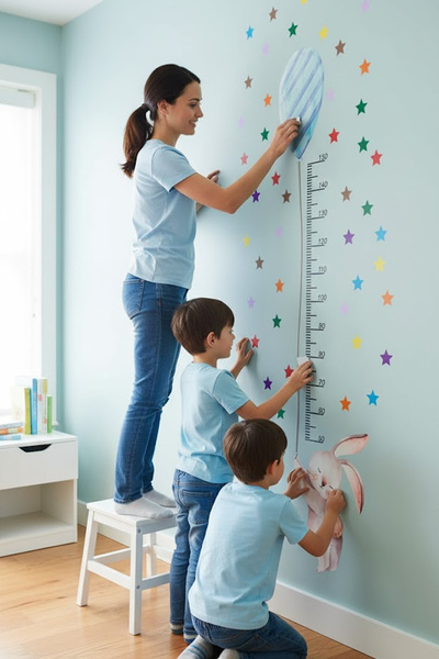 KT Decor مجموعة ملصقات حائط لقياس ارتفاع الأرنب مع بالونات