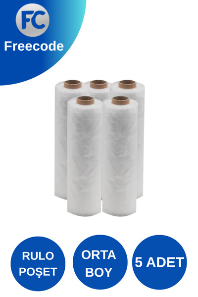 Freecode Rulo Poşet Orta Boy Market Manav Poşeti 5 Rulo