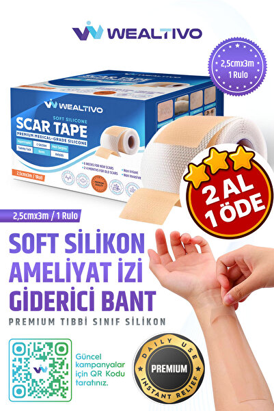 Wealtivo Soft Silikon Bant (3m), Silikonlu Bandı, Keloid/Skar/Ameliyat/Cerrahi İzler için %85