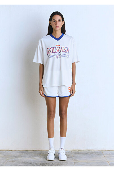 Mavi Miami 91 Printed Ecru Jersey T-Shirt Oversize / Wide Cut 1613064-70057