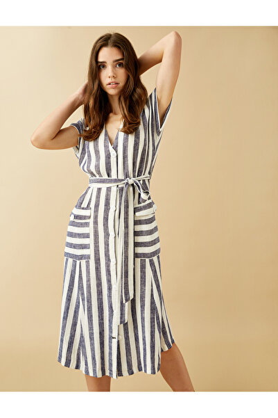 Koton Φόρεμα με δέσιμο στη μέση, λινό μείγμα