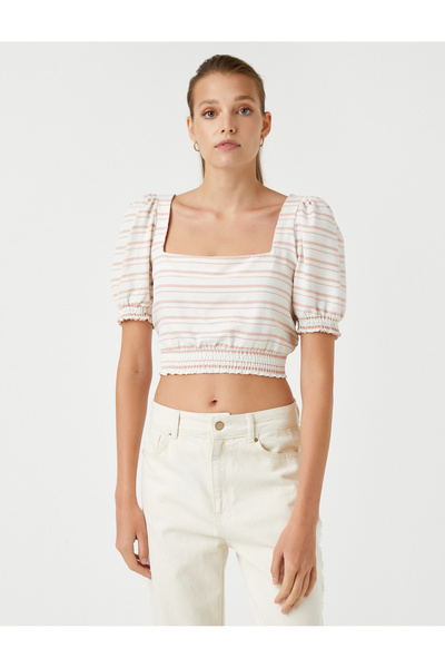 Koton Crop blúz elasztikus derékkal