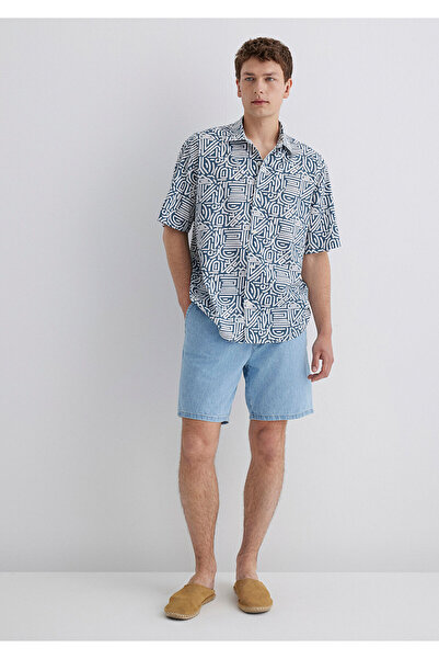 Mavi Baskılı Mavi Gömlek Loose Fit / Bol Rahat Kesim 0211595-90733