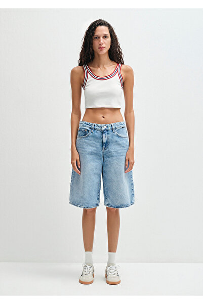 Mavi White Crop Athlete Crop / Short Cut with Piping Detail 1613435-70057
