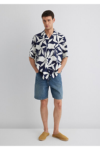 Mavi Baskılı Lacivert Gömlek Loose Fit / Bol Rahat Kesim 0211533-89921