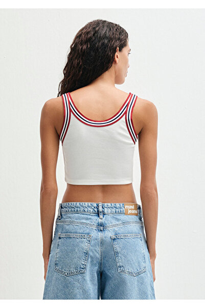 Mavi White Crop Athlete Crop / Short Cut with Piping Detail 1613435-70057