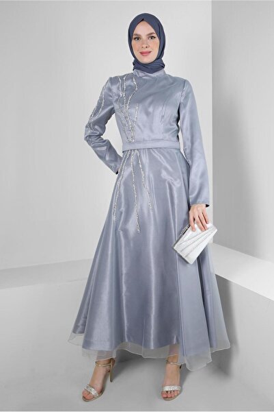 Alvina فستان سهرة بتفاصيل من التول المطبوع بالأحجار 50301