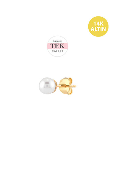 KURSHUNI White Dreams (1x5mm), 14 Ayar Altın Küpe (TEK Satılır)