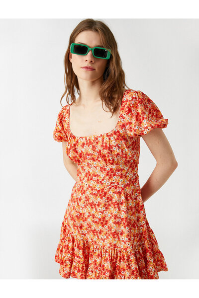 Koton Mini-Kleid aus Viskose mit Ballonärmeln und Blumenmuster