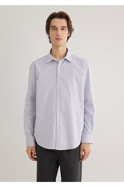 Mavi Синя сорочка в білу смужку, прямий крій / Regular Fit 0211147-70497