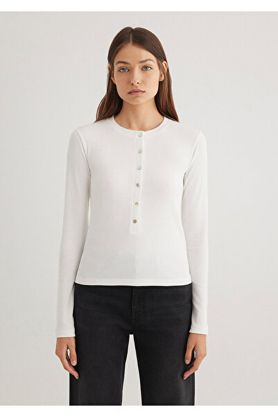 Mavi Long Sleeve Button Detail Ecru T-Shirt Fitted / Fitted Cut 1612886 -70057