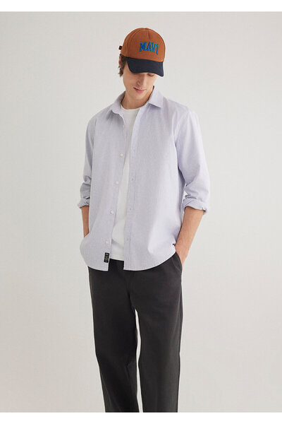 Mavi Синя сорочка в білу смужку, прямий крій / Regular Fit 0211147-70497