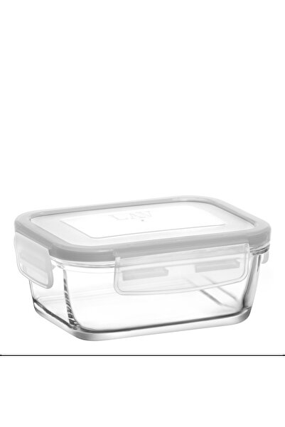LAV Fresco Glass Storage Container Single Small Size 400 ml Rectangular White Lockable Lid