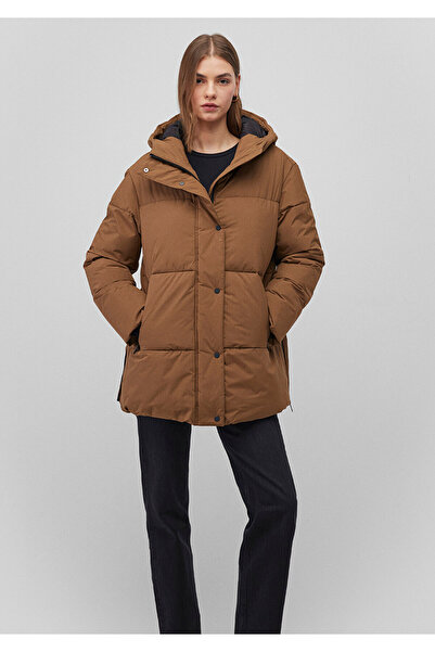 Mavi Kapüşonlu Kahverengi Şişme Mont 1110484-87739