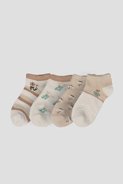 Defne Baby 4 Pairs of Summer Cotton Girls' and Baby Booties Socks