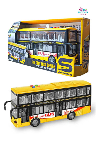 Brother Toys Tourist Sightseeing Bus 2 Double-Decker Middle and Front Doors Can Be Opened Light and Sound Toy City Bus 27 cm