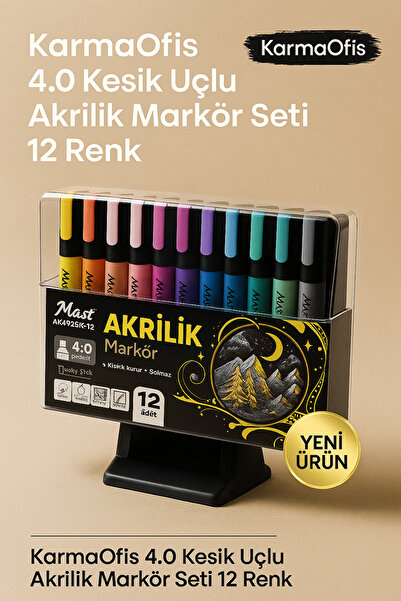 KarmaOfis 4.0 Kesik Uçlu Akrilik Markör Seti 12 Renk