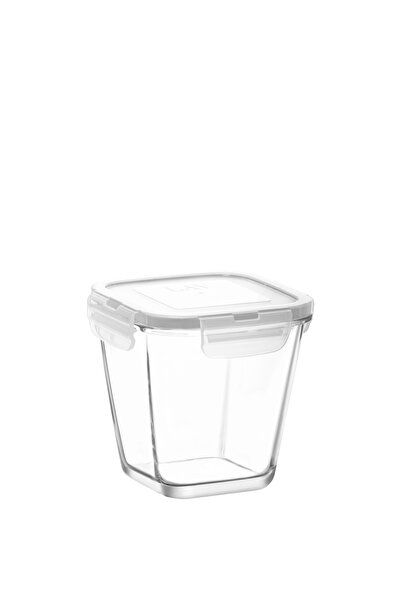 LAV Fresco Glass Storage Container Single Medium Size 700 ml Square White Lockable Lid