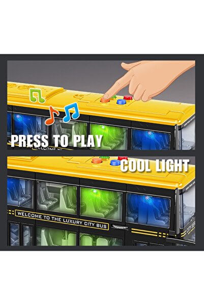 Brother Toys Tourist Sightseeing Bus 2 Double-Decker Middle and Front Doors Can Be Opened Light and Sound Toy City Bus 27 cm