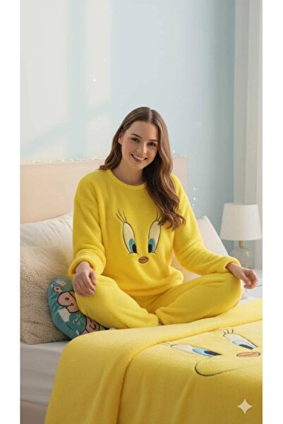 Sude HOMEWEAR sarı Peluş Pijama Takımı