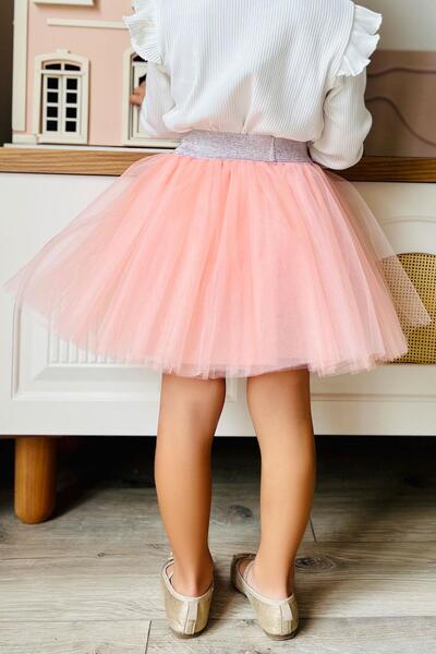 Breeze Girl's Tutu Skirt with Glitter Detail at the Waist, Elastic, Age 5-10, Salmon