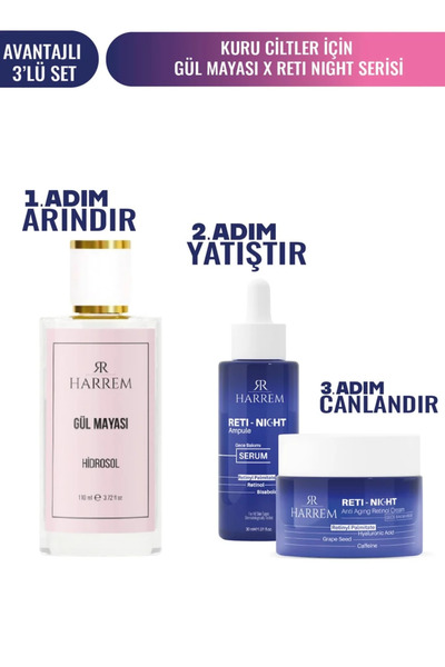 Harrem Reti-night Serum & Reti-night Krem & Gül Mayası Suyu Seti