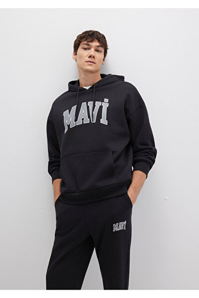 Mavi Logo Printed Hooded Black Sweatshirt 067149-902