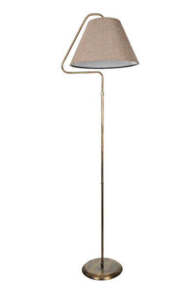 VENON Tek Ayaklı Lambader Lena Üçgen Siyah Sarı Patine⭐Kahverengi Kumaş Şapka Salon Köşe Lambası