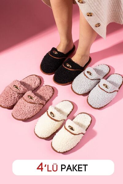 FUGA MODA Evelis Πακέτο με 4 Παντόφλες Σπιτιού Παντόφλες Χριστουγεννιάτικες Παντόφλες Χειμερινές Παντόφλες Αθόρυβες Ελαφριές Σόλες Εσωτερικού Χώρου Γυναικείες Παντόφλες Σπιτιού