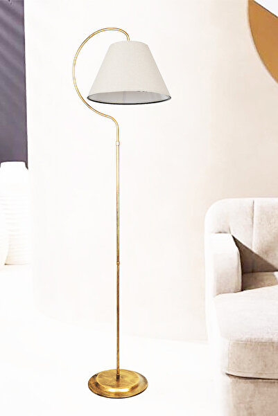 VENON Lambader Gold Lena Elips Siyah Sarı Patine Krem Kumaş Şapka Tek Ayaklı Lambader Salon Köşe Lambası