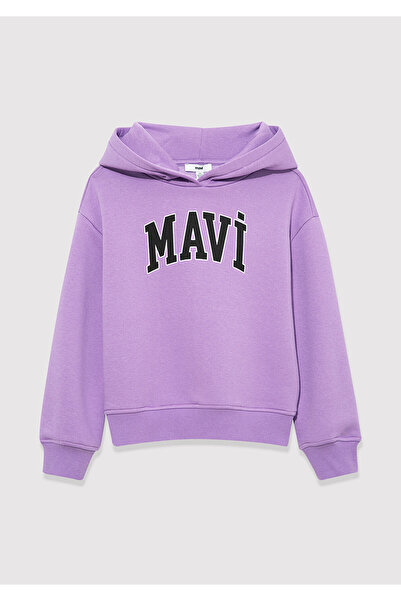 Mavi Logo Printed Hooded Purple Sweatshirt 7610035-70586