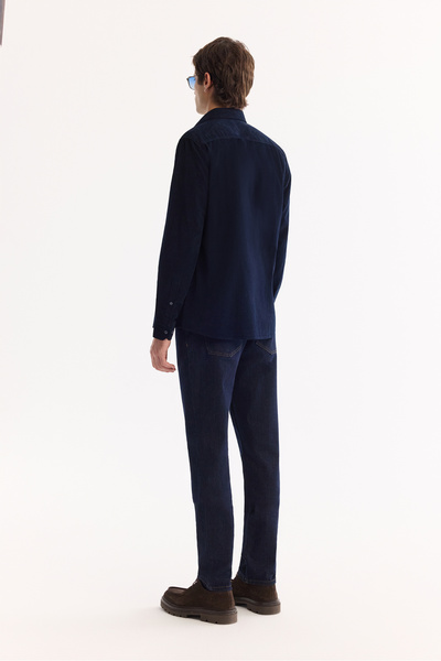 Avva Erkek Lacivert Düğmeli Yaka %100 Pamuk Soft Touch Kadife Regular Fit Gömlek B002032