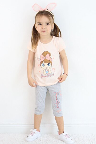 Breeze Beautiful Girl Printed Capri Tights Set - 1.5-5 Years, Powder