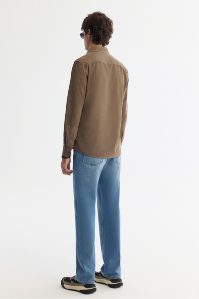 Avva Мъжка риза с вискозен яка с копчета, 100% памук, мека на допир, кадифена, с нормална кройка B002032