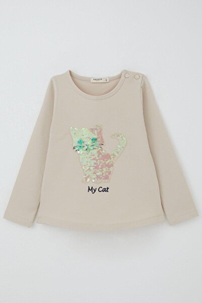 Breeze Girl's Tights Suit Sequined Kitten Printed Embroidered 1.5-5 Years, Beige