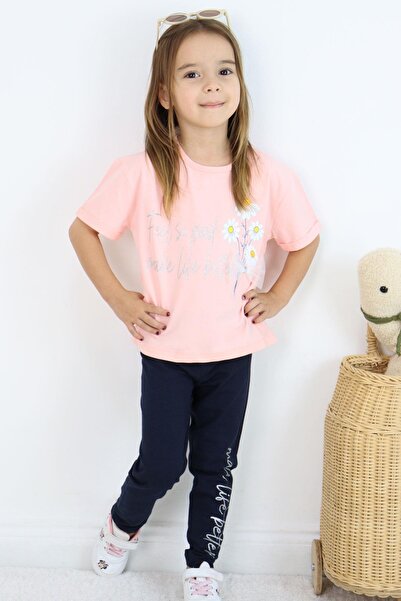 Breeze Girl's Tights Set with Flowers & Text Printed Bow, Age 5-10, Pink