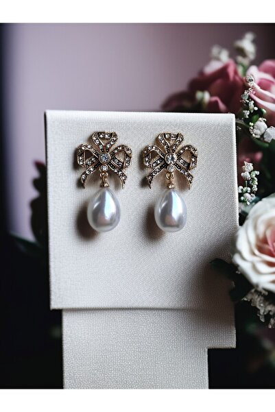 FAYRA ACCESSORIES Zirkon Taşlı Fiyonk Figür Mayorka İnci Küpe