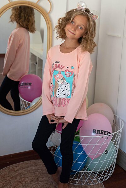 Breeze Girl's Tights Set Strong Sweet Girl Printed Age 5-10, Salmon