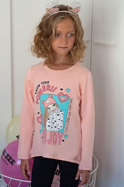 Breeze Girl's Tights Set Strong Sweet Girl Printed Age 5-10, Salmon