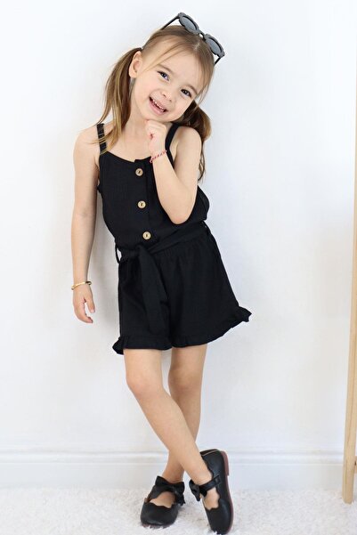 Breeze Ολόσωμη φόρμα για κορίτσια με σορτς και ζώνη με κουμπιά για 4-9 ετών, μαύρο