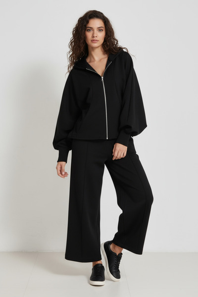 Amia&Co. Swea cu glugă pentru femei cu fermoar negru tricou
